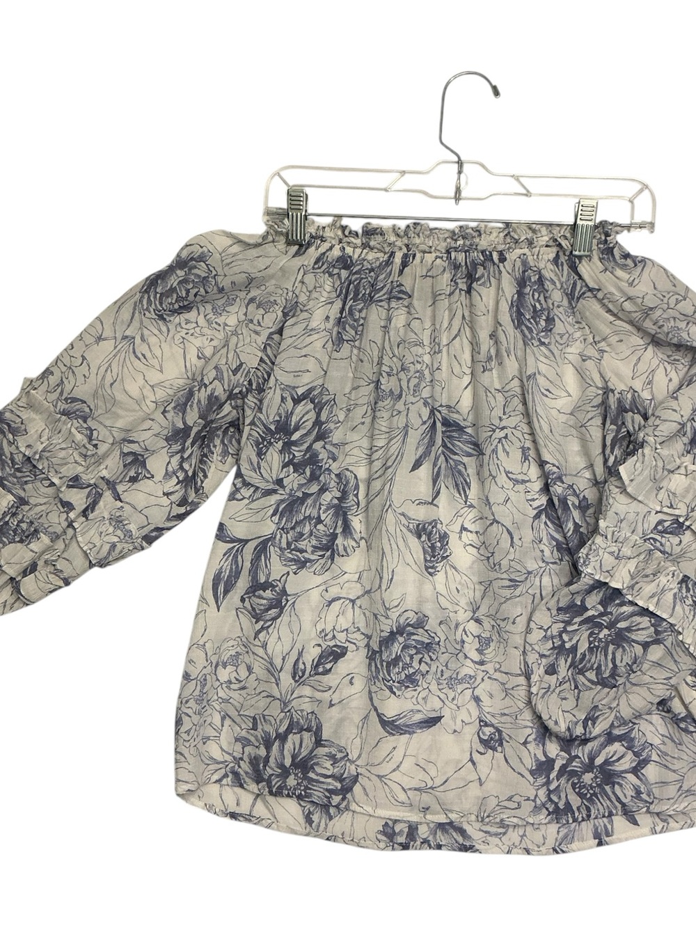 Shol Blue & White Floral Off-Shoulder Ruffled Blouse sz S